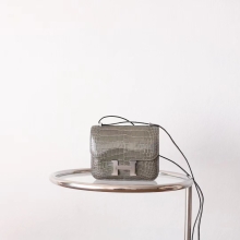 Hand Stitch Hermes CK81 Gris Tourterelle Aligator Crocodile Constance Mini18CM Silver Hardware