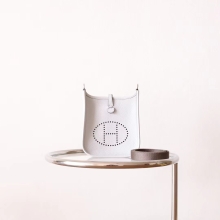 Discount Hermes Mini Evelyne 16CM T0 Blue Brume TC Calf Leather Silver Hardware