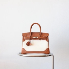 Wholesale Hermes Beige Canvas/Gold Barienia Birkin30CM Silver Hardware