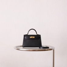 Hand Stitch Hermes 89 Nior Epsom Leather Mini kelly Two 19CM Gold Hardware