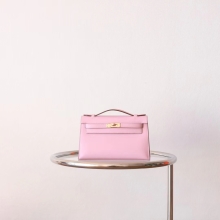 Discount Bkhorse Hermes Kelly Pochette22cm X9 Mauve Sylyestre Swift Leather Rose Gold Hardware