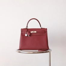 Hermes Handmade Boutique B5 Rubis Togo Leather Kelly32CM Tote Bag Silver Hardware