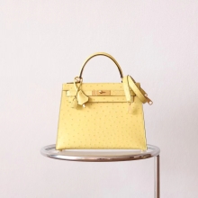 BKhorse Hermes Ostrich Skin Kelly 28CM 9R Lemon Yellow Gold Hardware