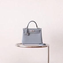Bkhorse Hermes Kelly 25CM J7 Blue Lin Togo Leather Women's Bag Silver Hardware