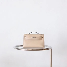 Bkhose Hermes Mini Kelly pochette22cm S2 Trench Grey Swift Leather Silver Hardware