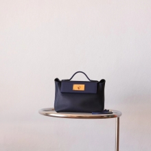 Bkhorse Factory Hermes Blue Nuit/Blue Navy Evercolor&Swift Leather Gold Hardware