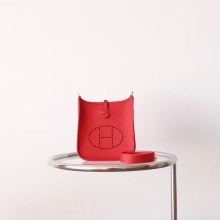 Full Handmade Hermes Q5 Rouge Casaque TC Leather Mini Evelyne16CM Gold Hardware