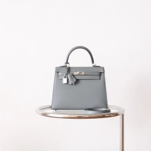 Full Handmad Bkhorse Factory Hermes Kelly 25CM 63 Vert Amande Silver Hardware