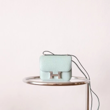 Super Hermes 6U Vert D'eau Matt Aligator Crocodile Constance Mini Silver Hardware