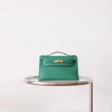 Hand Stitch Bkhorse Hermes U4 Vert Vertigo Swift Leather Kelly Pochette22cm