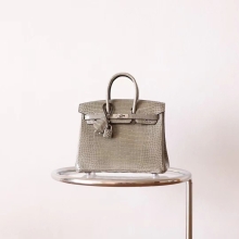 Wholesale Hermes Birkin25CM CK81 Gris Tourterelle Porosus Crocodile Gold Hardware