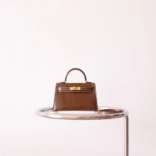 Bkhorse Hermes Mini Kelly II 19CM Tabac-Camel Aligator Crocodile Gold Hardware