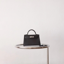 Full Handmade Hermes Mini Kelly II 19CM Matt Aligator Crocodile 88 Gris Graphite