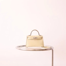 Full Handmade Hermes Mini Kelly19CM Y1 Vanille Matt Aligator Crocodile Silver Hardware