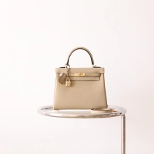 Hermes Handmade Boutique S2 Gris Trench Togo Leather Kelly25CM Gold Hardware