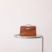 Sale Bkhorse Hermes CK37 Gold Swift Leather Kelly Pochette22cm Silver Hardware