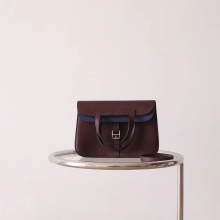 Bkhorse Hermes Factory Halzan25CM Rouge Sellier/Blue Saphir TC Leather Silver Hardware