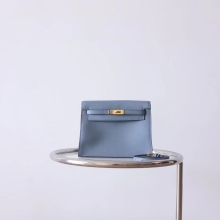 Full Handmade Hermes J7 Blue Lin Kelly Danse22CM Evercolor Leather Gold Hardware