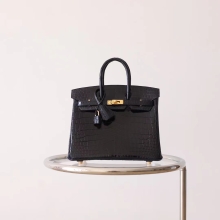 Full Handmade Hermes Niloticus Crocodile Birkin25CM 2Z Blue Nuit Gold Hardware