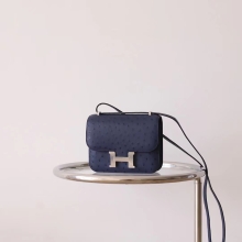 Bkhorse Hermes Factory Constance19CM Malta Blue Ostrich Skin Silver Hardware