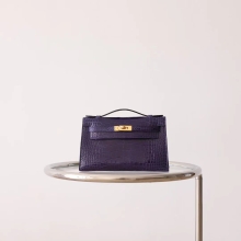 Sale Bkhorse Hermes M3 Blue Ink Kelly Pochette22cm Alligator Crocodile Gold Hardware