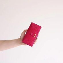 Bkhorse Hermes J5 Rose Sheherazade Aligator Crocodile Bearn Long Wallet