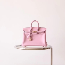 Full Handmade Hermes Birkin25CM X9 Mauve Sylyestre Swift Leather Rose Gold Hardware