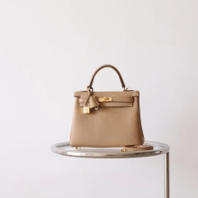 Full Handmade Hermes 0M Chai Kelly Bag 25CM Togo Leather Gold Hardware