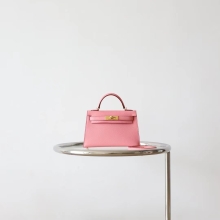 Fashion Bkhorse Hermes 1Q Rose Confetti Epsom Leather Mini Kelly 19CM Gold Hardware
