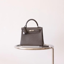 Hand Stitching Hermes 8F Etain Togo Leather Kelly 25CM Silver Hardware