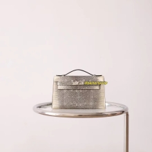 Bkhorse Hermes Kelly Pochette 22cm Himalaya Lizard Clutch Bag Silver Hardware