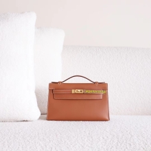 Full Handmade Hermes Kelly Pochette 22cm CK37 Gold Swift Gold Hardware