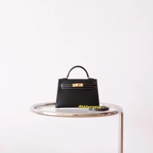 New Hermes Mini Kelly 19CM Chevre CK89 Nior / 9D Amber Gold Hardware