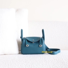 BKhorse Hermes Mini Lindy 19CM TC Leather W0 Vert Bosphore Silver Hardware