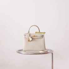 Full Handmade Hermes Kelly 25CM Togo Leather CK10 Craie Gold Hardware
