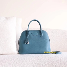 Hermes Boutique Bolide 31cm Clemence Blue Jean Tote Bag Silver Hardware