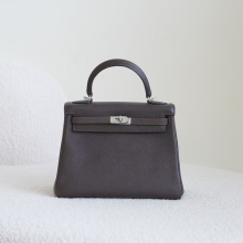 UK London Kelly 25CM Faubourg Barenia CK46 Ebene Silver Hardware