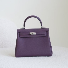 Luxury Bag Togo Leather Kelly 25CM CK59 Raisin Silver Hardware