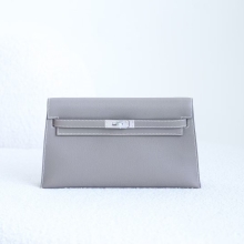 Hermes Shoulder Bag Kelly Elan 27CM Madame Leather CK18 Etoupe Silver Hardware