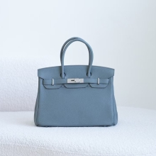 Women's Tote Bag Togo Leather Birkin 30CM CK67 Vert Amande Silver Hardware