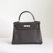 Women's Bag Kelly 28CM CK46 Ebene Faubourg Barenia Silver Hardware