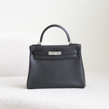 Hermes Bag Images Matte Box CK89 Noir Kelly 28CM Silver Hardware