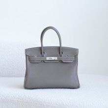 Luxury Handbag Hermes CK18 Etoupe Togo Leather Birkin 30CM Silver Hardware