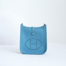 Full Handmade Hermes Evelyne Mini 16CM Blue Jean TC Leather Silver Hardware