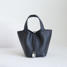 Hermes CK89 Noir TC Leather Picotin 18CM Women's Tote Bag Silver Hardware