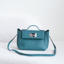 Hermes Women's Bag Kelly 2424 Mini Evercolor / Swift Leather W0 Vert Bosphore Silver Hardware