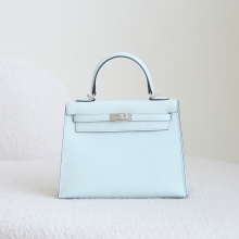 Hermes Bag Price Kelly Sellier 25CM Epsom Leather T0 Blue Brume Silver Hardware