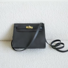 USA New York Hermes Kelly Danse 22CM Evercolor Leather CC89 Noir Gold Hardware